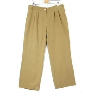Louben Pants Women 16 Beige‎ 100% Silk Crepe Pleated Wide Leg Career Trousers